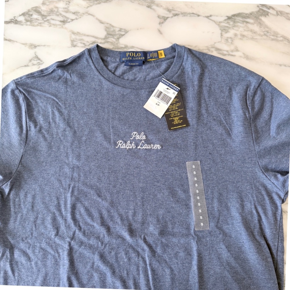 Polo Ralph Lauren Mens Classic Fit Blue Heather Script Logo T-Shirt Size S NWT